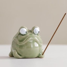 Frog Incense Holder for Sticks, Ceramic Incense Burner Holder, Ornament for Aromatherapy/Yoga/Meditation/Home Living Room/Office/Mini Cute Animal Statue Home Decor