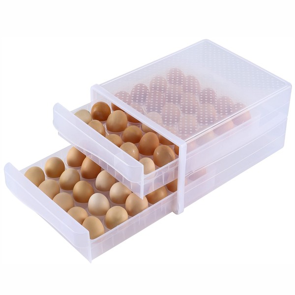 Large Capacity Egg Container For Refrigerator 2 Tier 60 Egg Storage Organizer With Lid,tackable Deviled Egg Container Clear Egg Holder Tray For Countertop,Pack of 1
