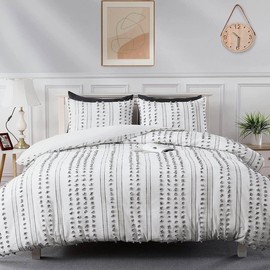 TEXTURE & LOOMS 100% Cotton Duvet Cover Queen Size, 3Pcs Boho Textured Duvet Cover Set, Yarn-Dyed Tufted Dots Jacquard Duvet Cover Set for All Season, 90x104 Inch