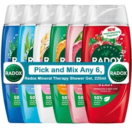 Pick and Mix Any 6 Radox Mineral Therapy Shower Gel for Fresh and Clean Skin with a Unique Blend of Minerals and Herbs Body Wash for Men and Women, 225ml