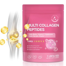 Collagen Peptides Powder 454 g - Multi Collagen Type I II III V X with Vitamin C, Biotin, Hyaluronic Acid, Keratin & Elastin - Hydrolysed Collagen Powder Neutral - For Skin Hair Nails - Easily Soluble