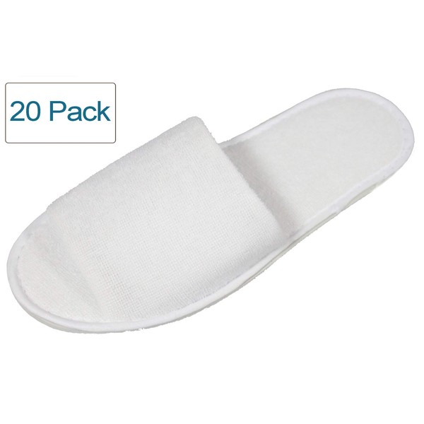 LUXEHOME Spa Slippers in Bulk; 20 Pairs Disposable White Hotel Slippers for Guests; Open Toe Slippers for Women and Men
