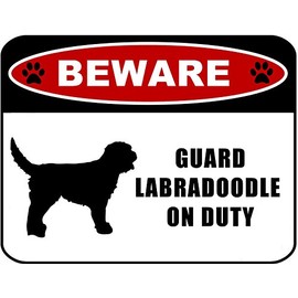 PCSCP Beware Guard Labradoodle (Silhouette) on Duty 11.5 inch x 9 inch Laminated Dog Sign