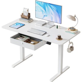 BANTI 48x24 Inches Electric Standing Desk with Drawer, Adjustable Height Sit Stand Desk, Stand Up Home Office Desk, Ergonomic Computer Desk, White