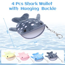 4 Pcs Whale Shark Coin Purse, Whale Shark Plush Coin Pouch, Kawaii Cute Wallet with Zipper Keychain Portable, Cartoon Pouch Sea Animal Change Purse for Women