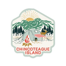 Die Cut Sticker Chincoteague Island, Virginia, Camping Scene, Contour Vinyl Sticker 1 to 3 inches (Waterproof Decal for Cars, Water Bottles, Laptops, Coolers), Small