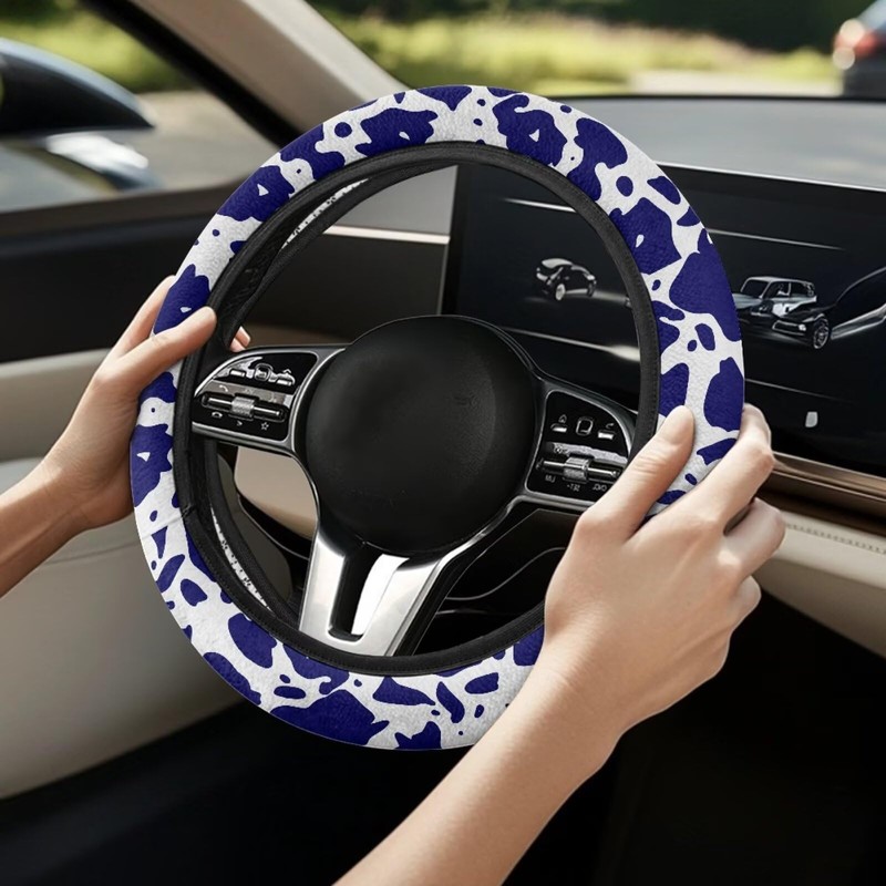 DBBXHZJY Blue Cow Print Steering Wheel Cover Women Non Slip