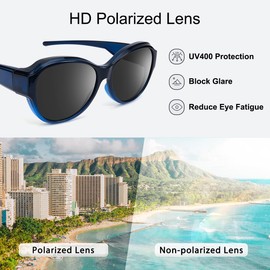 TINHAO Polarized Fit Over Sunglasses Oversized Wrap Around Shield Sunglasses Wear Over Glasses for Woman Man Driving(Gradient dark blue,Black)
