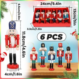 Andiker 6 Pcs Christmas Nutcracker Ornaments, Exquisite Wooden Nutcracker Soldier Handcraft, Xmas Tree Hanging Pendant Decorations for Gifts Home Display