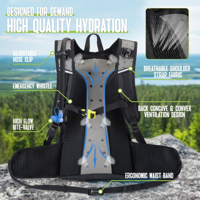 Hydration Backpack, 18L Multipurpose Hiking Backpack with 3L Water Bladder,