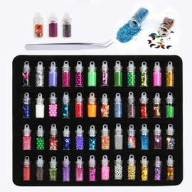 Phogary 48 Bottles Nail Art Decoration Accessories Glitter Powder Sequins Beads for DIY Nail Art, Eye Face Body Makeup