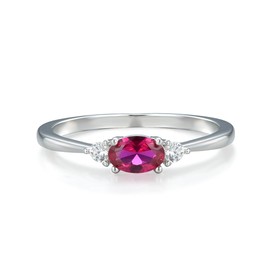 Ladies Sterling 925 Solid Silver Oval Cut Ruby and White Sapphire 3 Stone Ring Sizes K to U (O)