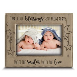 BELLA BUSTA Twice The Blessings From Above,Twice The Smiles, Twice The Love-TWINS New Baby Gift-Twin Frame Boy Twins Girl Twins-Nursery decor-Engraved Leather Picture Frame (4x 6 Horizontal)