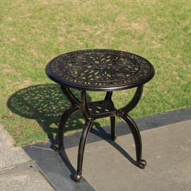 KAILI Outdoor Cast Aluminum Side Table Patio Side Table Backyard, Pool, Indoor, Easy Maintenance and Weather Resistant Coffee Table Porch Table Bistro Table (18.5round-Bronzed)