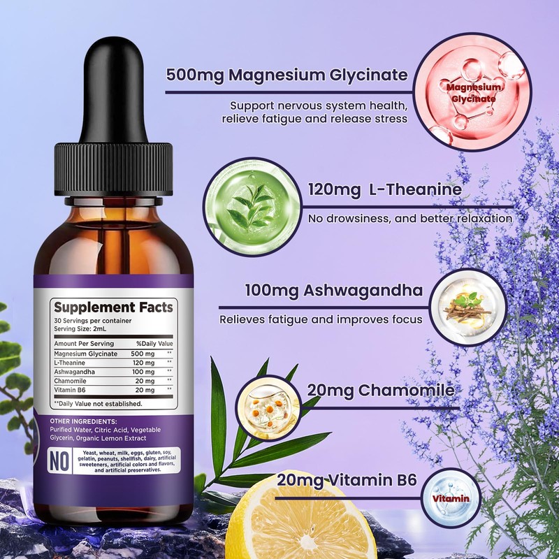 Magnesium Glycinate Supplement, Magnesium Liquid Drops with Magnesium Glycinate 500mg