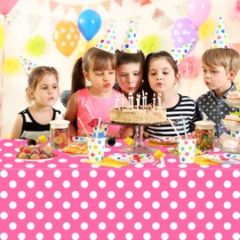 4 Pack Pink and White Polka Dots Rectangular Tablecloth Pink Rectangular Table Cover with White Polka Dot Rectangular Plastic Table Cloth for Kitchen Dining Wedding Party 51 x 86 Inch
