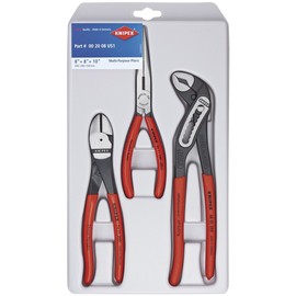 KNIPEX Tools 00 20 08 US1 Long Nose, Diagonal Cutter, and Alligator Pliers 3-Piece Tool Set, Red (Packaging May Vary)