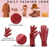 MGGMOKAY Women's Cashmere Lined Leather Gloves, Red (Thouchscreen), M