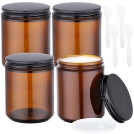 Segbeauty 8.5oz Amber Glass Jars with Lids and Inner Liners, Pack of 2 Thick Wide Mouth Cosmetic Containers, 250ml Empty Round Container for Sample, Refillable Jar Container with Leakproof Black Lids