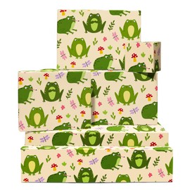 CENTRAL 23 Frog Wrapping Paper - 6 Sheets Of Trendy Gift Wrap - Grumpy Frogs - Mushroom Dragonfly Flower - Funny Wrapping Paper For Her - Comes With Stickers