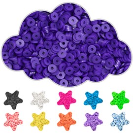Clay Beads, 3000Pcs Purple Clay Heishi Beads for Bracelets Making, Flat Round Polymer Heishi Beads for DIY Jewelry Making（Bagged）
