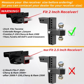 LOCAME Adjustable Trailer Hitch, Fits 2-Inch Receiver Only, 10-Inch Drop/Rise Aluminum Drop Hitch,12,500 LBS GTW-Tow Hitch for Heavy Duty Truck with Double Stainless Steel Locks, Black, LC0023