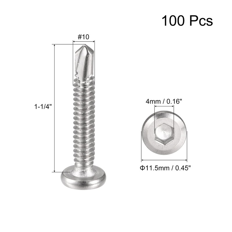 uxcell Hex Socket Self Tapping Screws, #10 x 1-1/4" 410