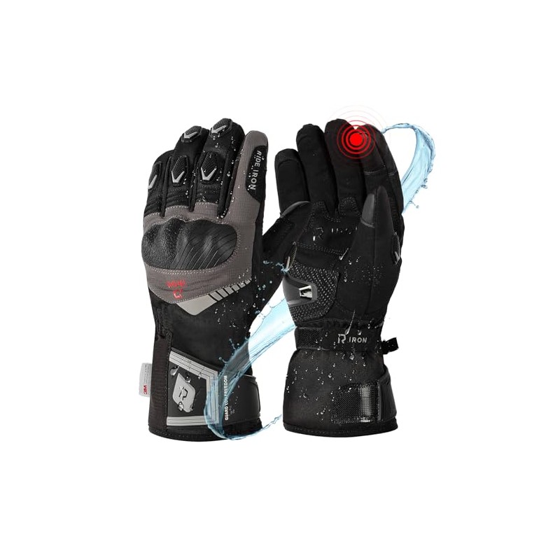 RIDEIRON Men's Winter Motorcycle Gloves, Warm & Waterproof, Touch Screen,