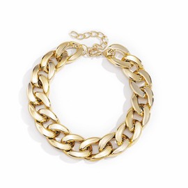BSLVWG Punk Necklace Cuban Link Chain Choker Necklace Lightweight Chunky Oval Chain Necklace Statement Hip Hop Jewelry for Women and Girls (Gold)