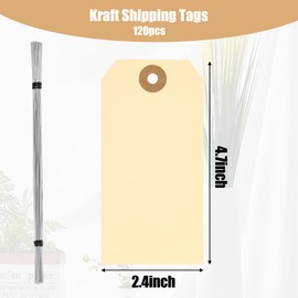 VGOODALL Blank Shipping Labels with Wire, 120 PCS 4 3/4" x 2 3/8" Manila Pricing Hang Tabs for Luggage, Price & Gift Tags for Inventory, Repair, Crafts & Clothing Yard Sale Garage Multipurpose Use