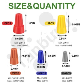 Tanbupu 255PCS Electrical Wire Cap Connectors Nuts Kit, Insulating Insert Twist Wire Connectors with Spring, Screw on Terminals Assortment Set Quick Connection