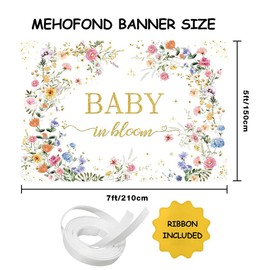 MEHOFOND Baby in Bloom Backdrop Wildflower Baby Shower Party Decorations Watercolor Spring Floral Baby Shower Banner Gold Glitter Photography Background Photo Props 7x5ft