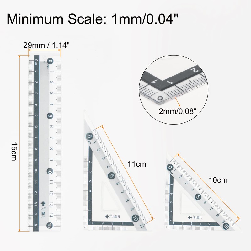 HARFINGTON 8piece Ruler Set 15cm Straight Ruler Protractor Triangle Measuring
