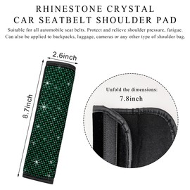 Gasedin 2 PCS Bling Car Seat Belt Cover, Sparkle Leather Seat Belt Pads with Rhinestone, Diamonds Glitter Seatbelt Cushions for Women Girl, Universal Interior Car Accessories (Green)