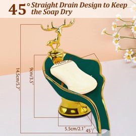 Leaf Shape Ceramic Soap Dishes,Self Draining Soap Dish for Shower,Soap Holder,Soap Case,Soap Tray,Keeps Soap Dry, Easy to Clean,Soap Dish for Bathroom Sink,Kitchen,Bathtub,Bar,Counter (Green)