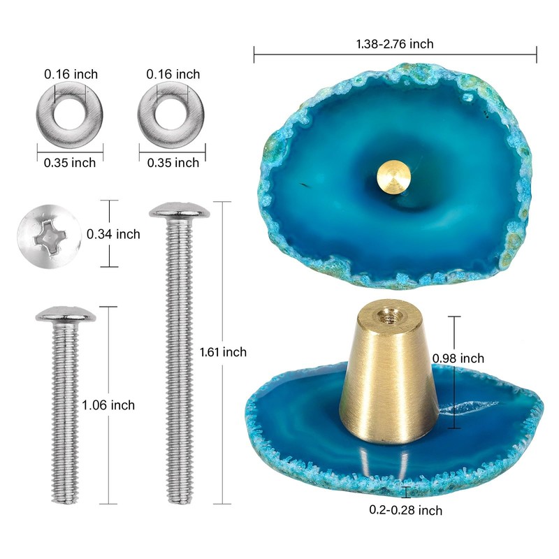 dssmboom Pack of 4 Agate Slice Stone Knobs with Screws,