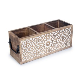 TrendBell Wooden Utensil Caddy for Kitchen Countertop 3-Slot, Multi-Purpose Wooden Desk Organizer Work Desk, Bathroom, Cutlery Caddy, Office Supplies Organizer – 11 X 4.5 Inches