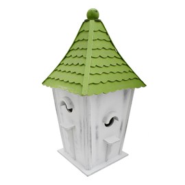 Veclotch Wood Birdhouse for Outside Bird Nesting Box,Decorative Bird House Cottage Yard Garden Outdoor 4 Holes Free Standing Bird House for Bluebird Cardinal Finch House Wren Chickadee, Green