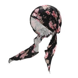 ZLYC Women's Chemo Turban Hat Pre-Tied Headscarf Headwraps Lightweight Hat, Carnation Black