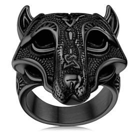 FaithHeart Viking Rings for Men Ring Norse Viking Nordic Wolf Head Rings For Men Wolf Ring Stands For Untamed Spirit Creative Retro Wolf Totem Amulet Ring Vintage Animal Jewelry