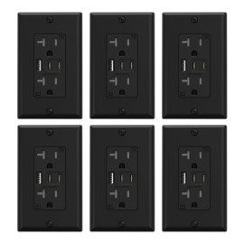 ELEGRP USB Outlets, 20 Amp Wall Outlet with 3 USB Ports, Dual USB C Ports Outlets, TR Tamper-Resistant USB Outlets Receptacles, Wall Plate Included, UL/CUL Listed, 6 Pack, Black