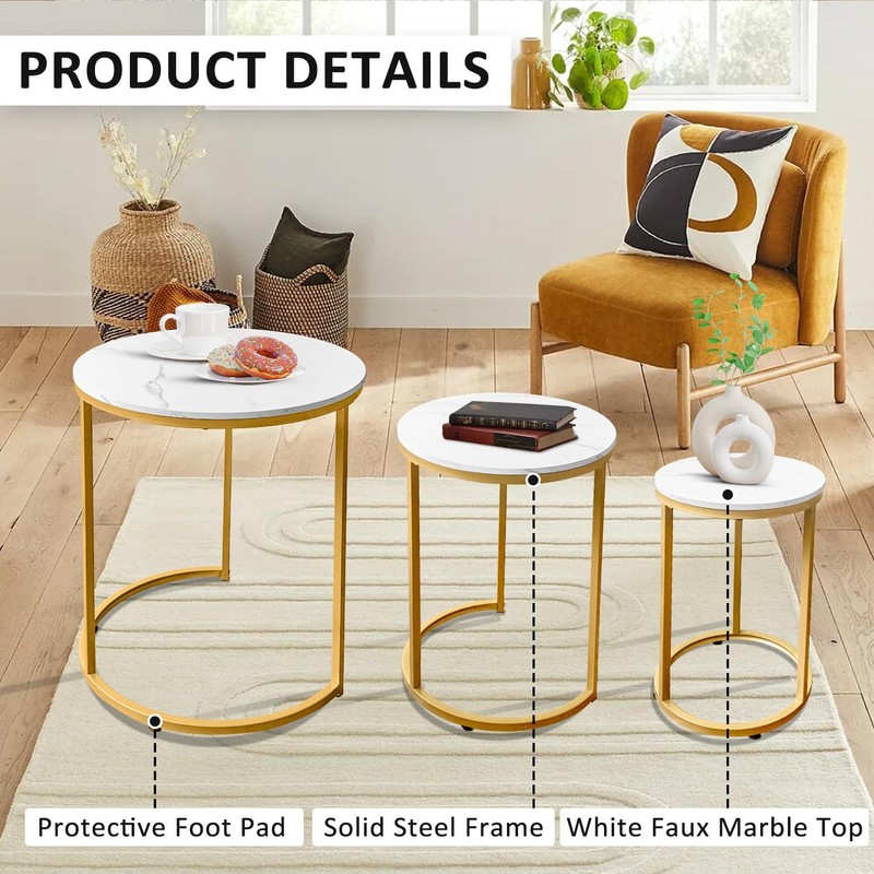 AT-VALY Nesting Tables Coffee Table Set of 3,Round Side Table