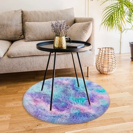 JiaoBaba Tie Dye Rainbow Round Rugs Small 3x3 ft Fluffy Circle Rug Furry Carpet Shaggy Circular Fuzzy Plush Area Rug for Girls Bedroom Kids Room Living Room Nursery Cute Room Decor Pet mat Doormat