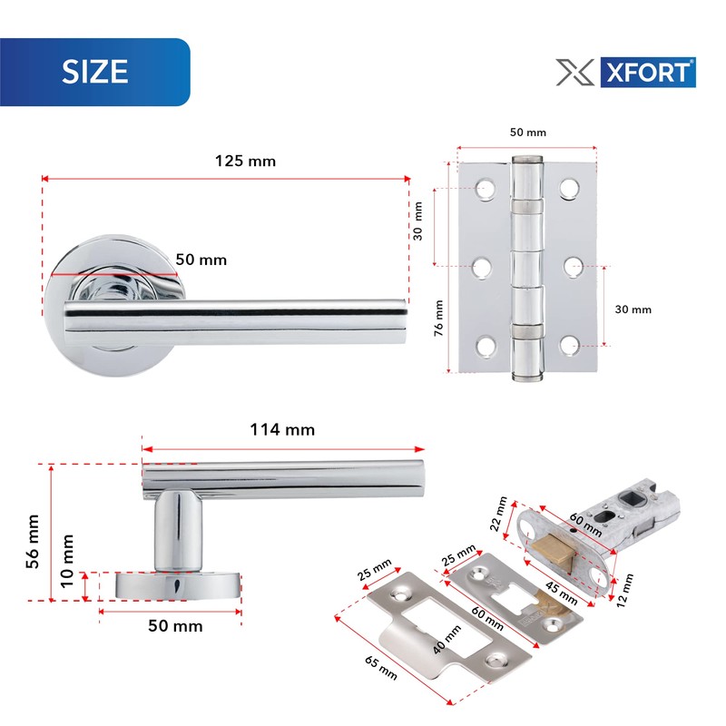 XFORT Polished Chome Liberty Lever On Rose Latch Pack, Complete