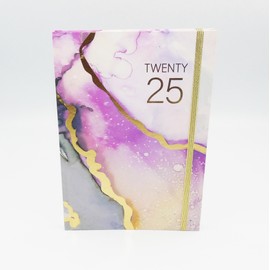 Sixstore Week to View 2025 A5 Diary Marble Colour A5 2025 WTV Year Planner Desk Hardback Casebound with Elastic Strap, Ribbon Marker