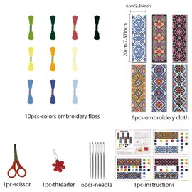 FREEBLOSS Set of 6 Cross Stitch Bookmark Sets, Hand Stick Set for Beginners, Traditional Decorative Patterns, Counted Cross Stitch Set, Complete Cross Stitch Embroidery Set for Women, Hobby, 22 x 8 cm
