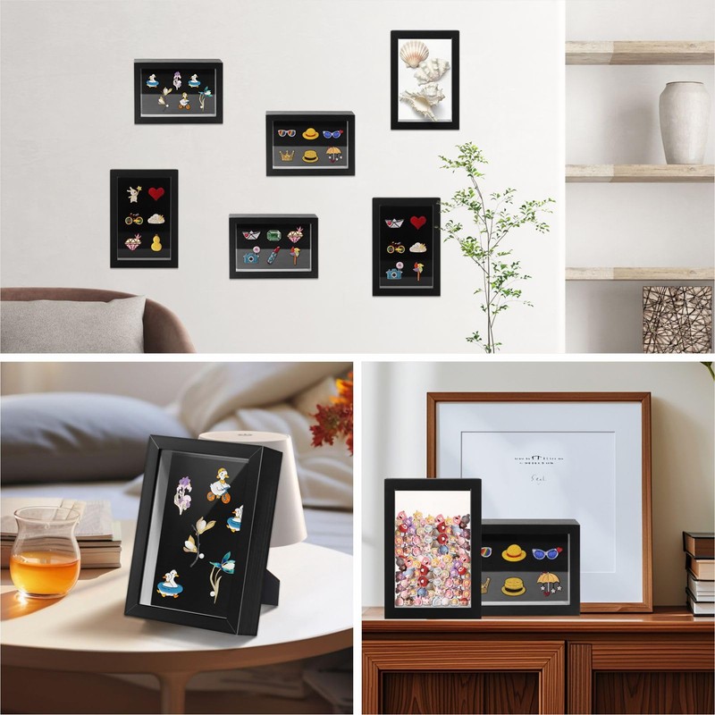 Black Lapel Pin Display Case, 4x6 Shadow Box Frame for