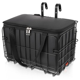 Black Bike Basket Front/Rear Large Foldable Heavy Duty Bicycle Baskets with Removable Liner Bag Strip for Adult Bikes Carrying Small Dogs Cats Pets Grocery Fruit, Large Quick Release Design