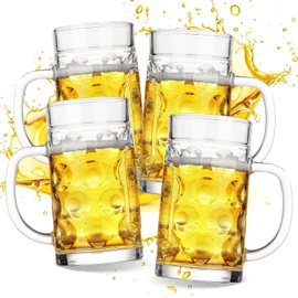 ZHENGYAOYANG 20oz Glass Beer Mugs for Freezer Set of 4 with Handle, Large Glass Beer Stein, Beer Cup Mug for Water, Drinks, Lead-Free Glasses for Men in Pub, Home
