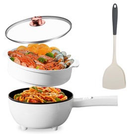 KOCASO Electric Hot Pot with Steamer, 3L Non-Stick Multi-Cooker, Dual Power 1000W/600W, Overheat & Dry-Boil Protection, Perfect for Dorm & Apartment, Includes Long Handle & Steamer Spatula